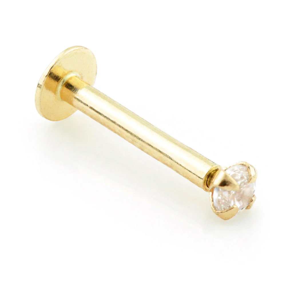 14ct Gold Micro Labret with Internal Screw Prong Set Gem - Image 2
