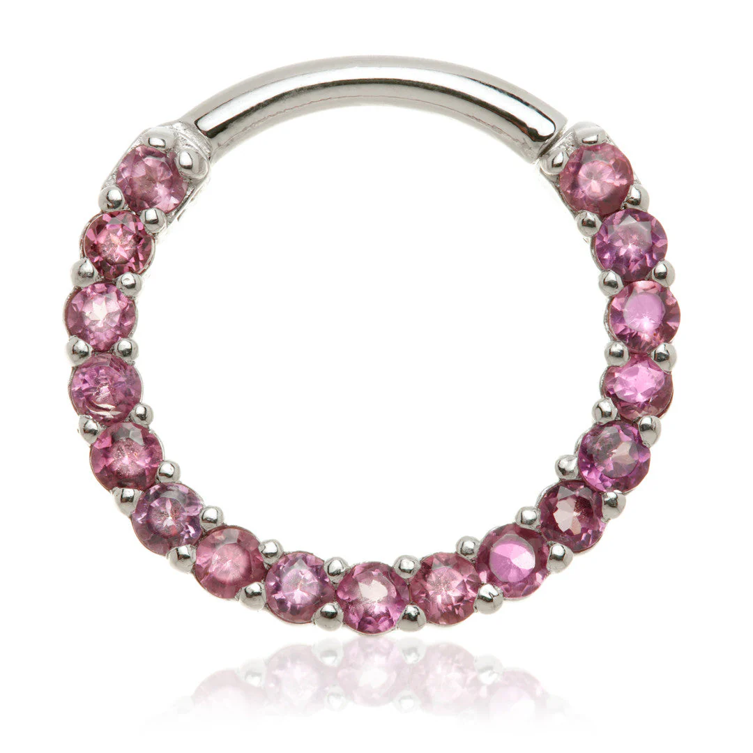 14ct Solid Gold Rhodolite Pave Front Facing Hinge Daith Ring - Image 2