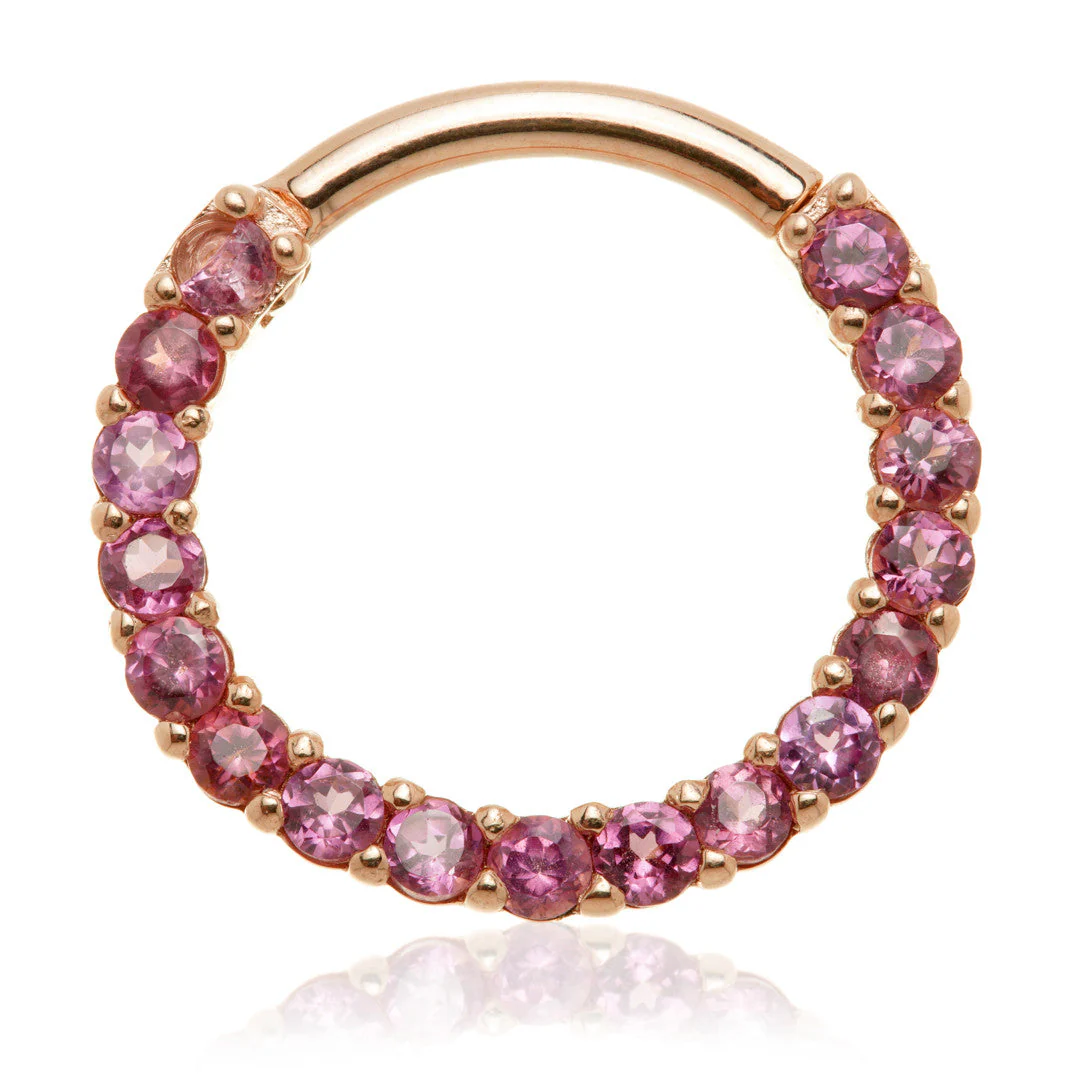 14ct Solid Gold Rhodolite Pave Front Facing Hinge Daith Ring - Image 3
