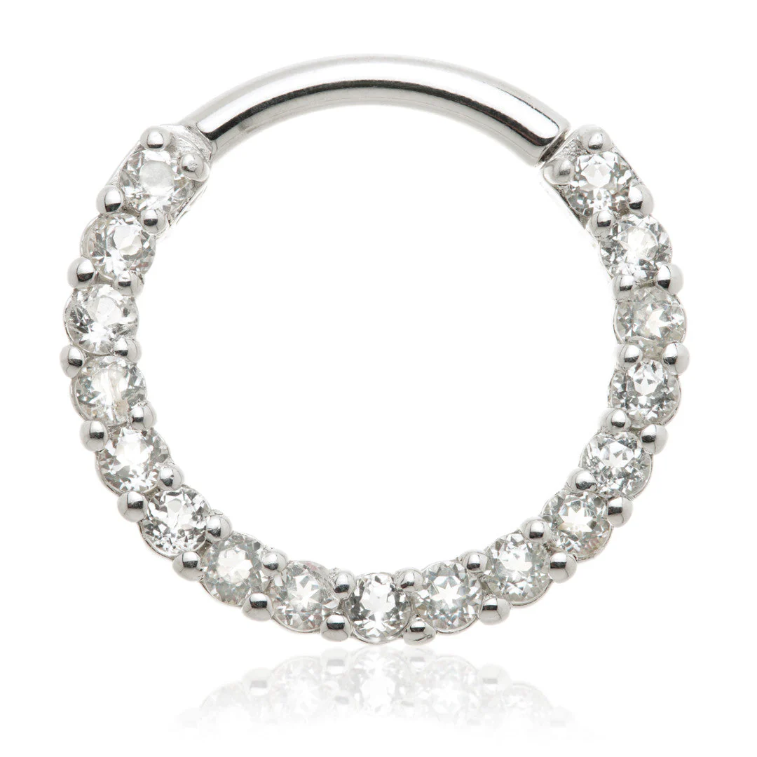 14ct Solid Gold White Topaz Pave Front Facing Hinge Ring - Image 2