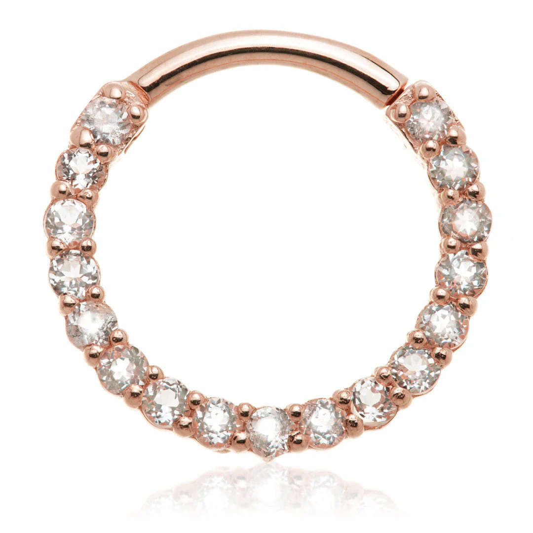 14ct Solid Gold White Topaz Pave Front Facing Hinge Ring - Image 3
