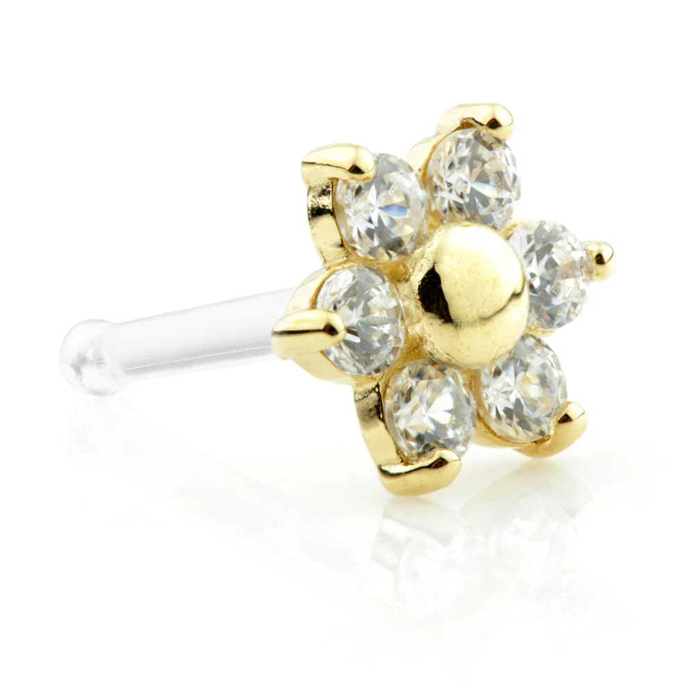 18ct Gold Bioplast Gem Flower Nose Stud