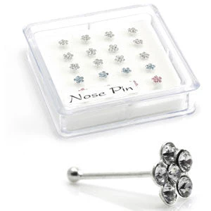 20x Silver Gem Flower Straight Ball Back in Box