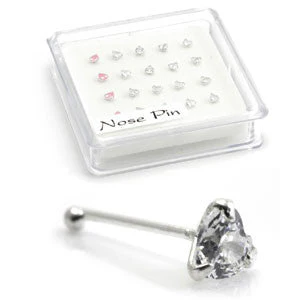 20x Silver Gem Heart Straight Ball Back - in Box