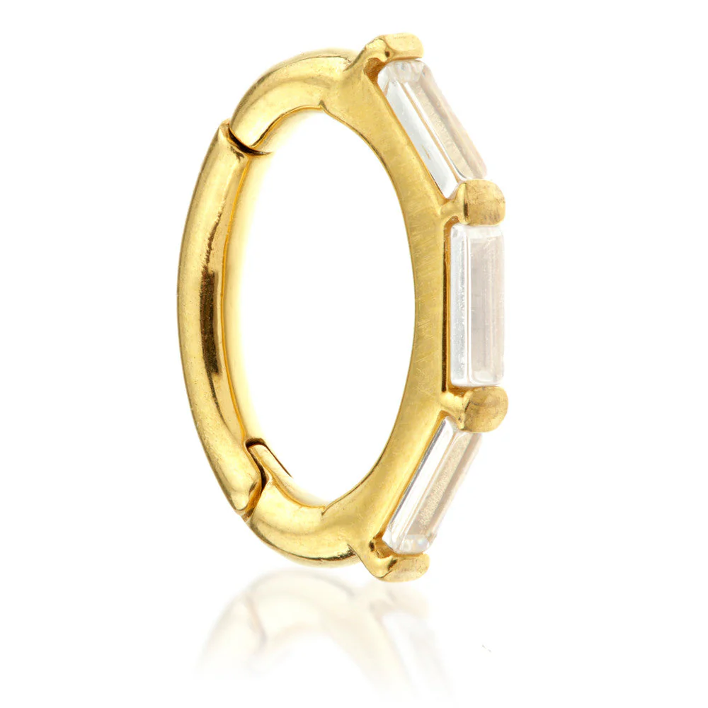 24K Gold Steel Hinged Rectangular Crystal Rook Ring