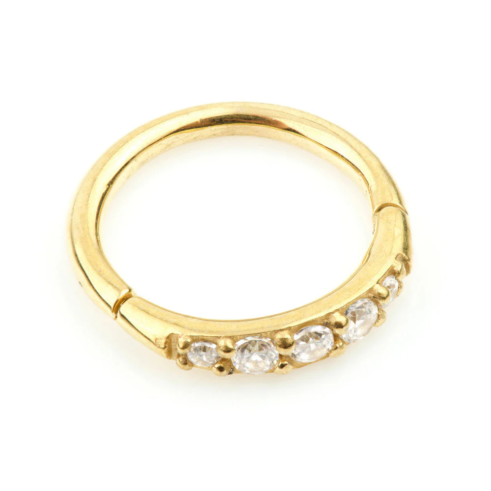 24K Gold Steel Side Gem Hinged Micro Ring - 1.2mm