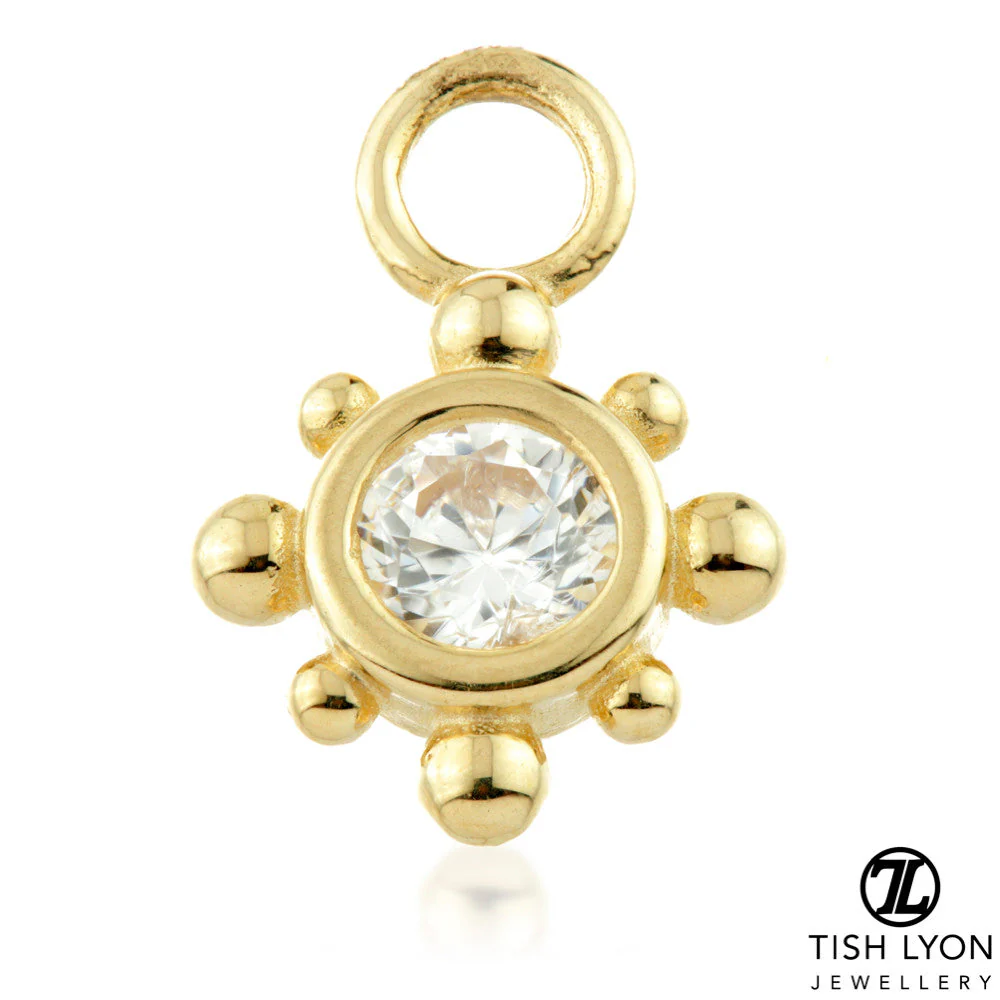 9 Carat Solid Gold Gem Circle Dot Surround Hoop Charm for Hinge Segment Ring - Image 2