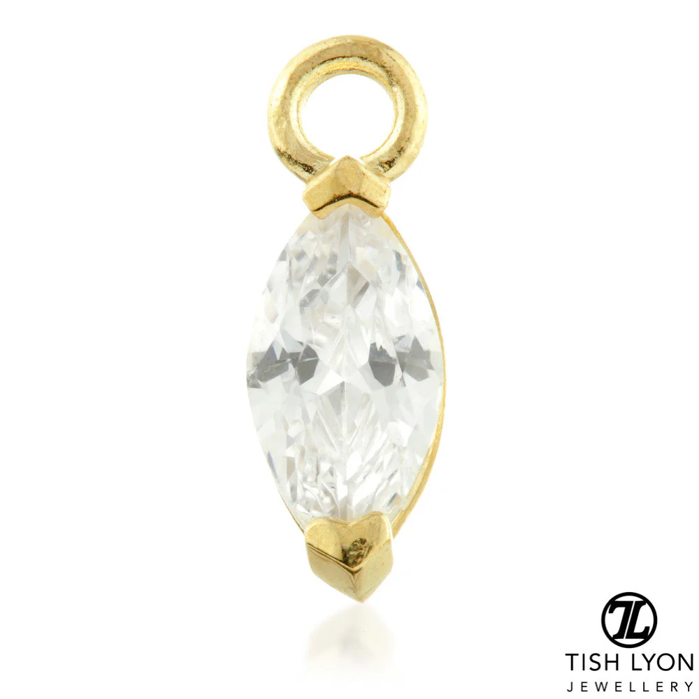 9 Carat Solid Gold Jewel Marquise Hoop Charm for Hinge Segment Ring - Image 2