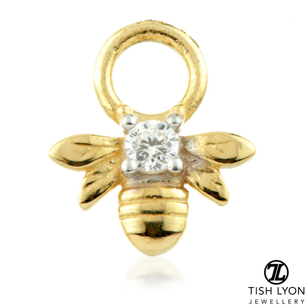 9 Carat Solid Gold Jewelled Bee Hoop Charm for Hinge Segment Ring - Image 2