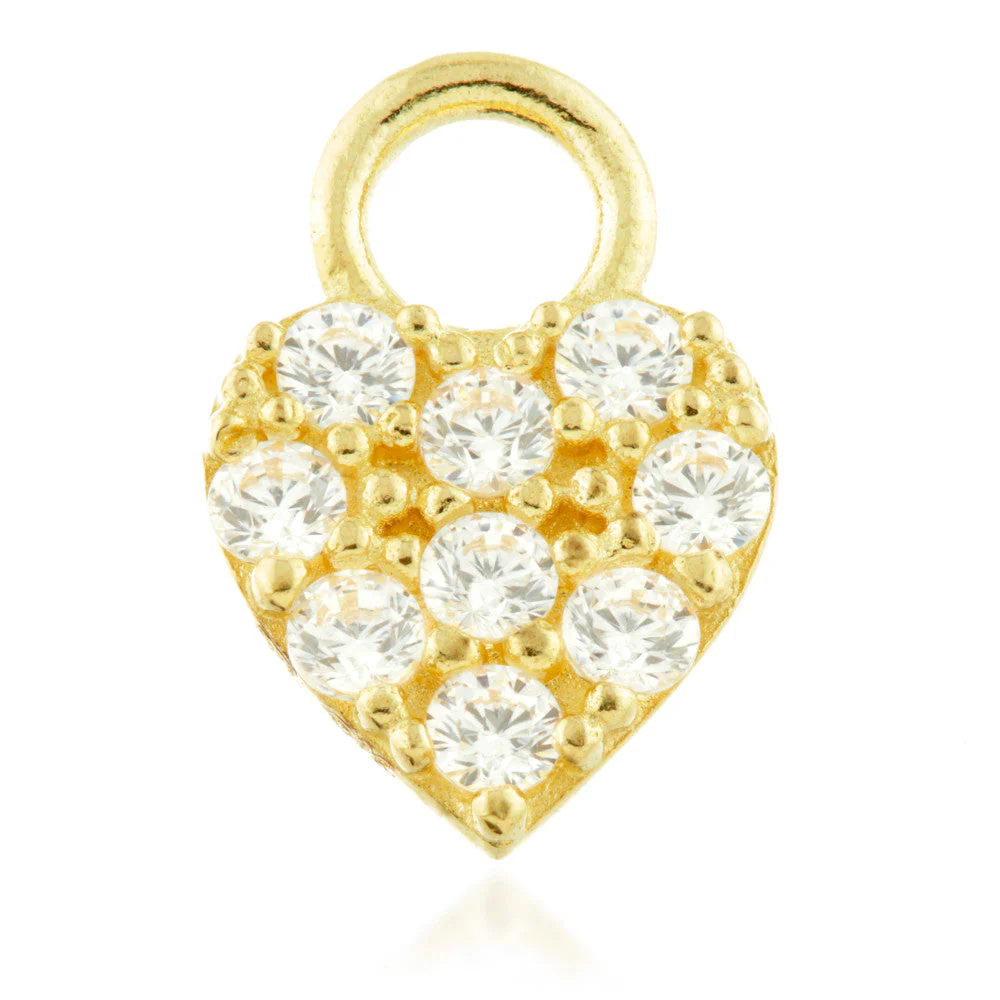 9 Carat Solid Gold Jewelled Heart Hoop Charm for Hinge Segment Ring - Image 2