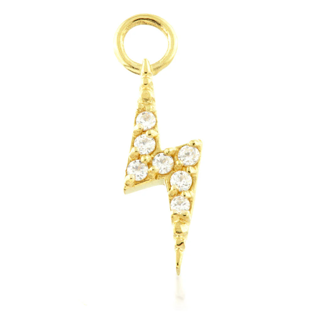 9 Carat Solid Gold Jewelled Lightning Bolt Hoop Charm for Hinge Ring - Image 2