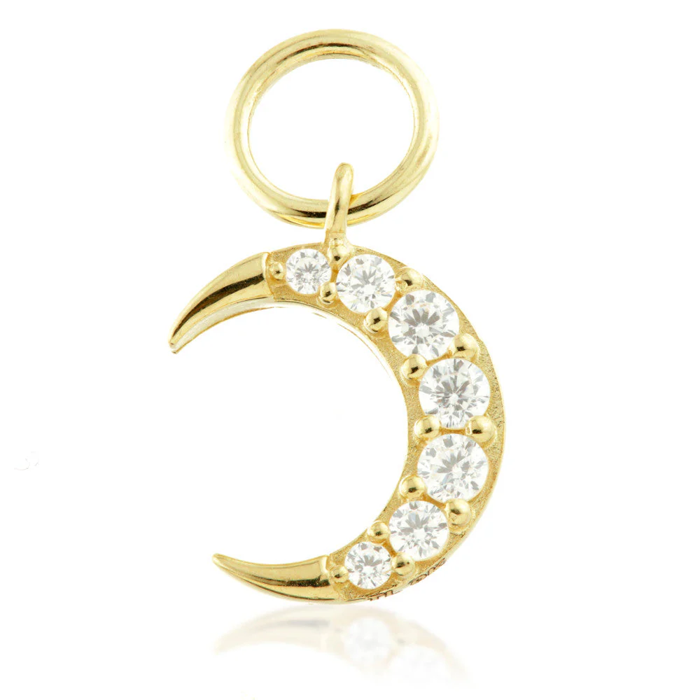 9 Carat Solid Gold Jewelled Moon Hoop Charm for Hinge Rings - Image 2