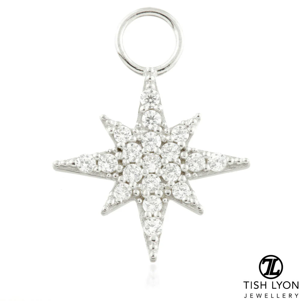 9 Carat Solid Gold Jewelled North Star Hoop Charm for Hinge Segment Ring