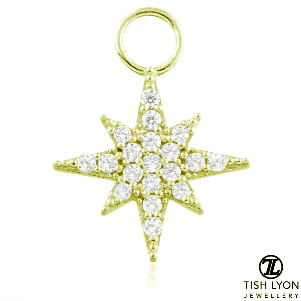 9 Carat Solid Gold Jewelled North Star Hoop Charm for Hinge Segment Ring - Image 2