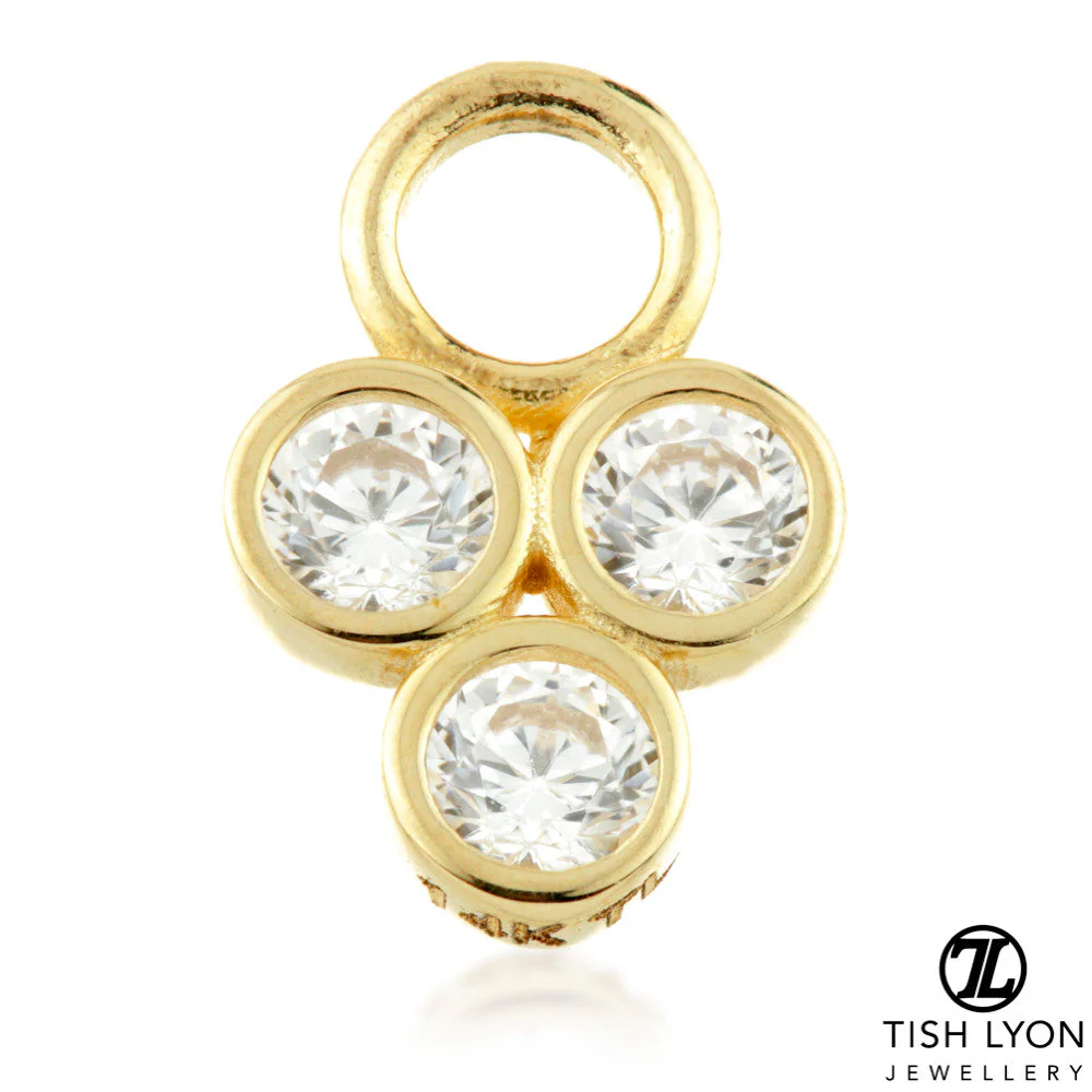 9 Carat Solid Gold Tri Gem Hoop Charm for Hinge Segment Ring - Image 2