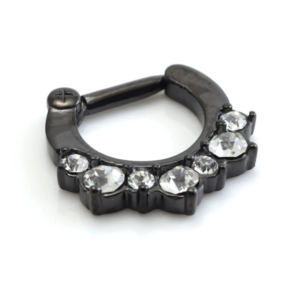 Black Steel 7 Jewelled Septum Ring