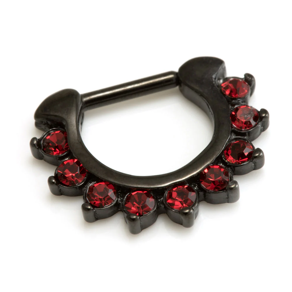 Black Steel 9 Jewelled Septum Ring - Image 2