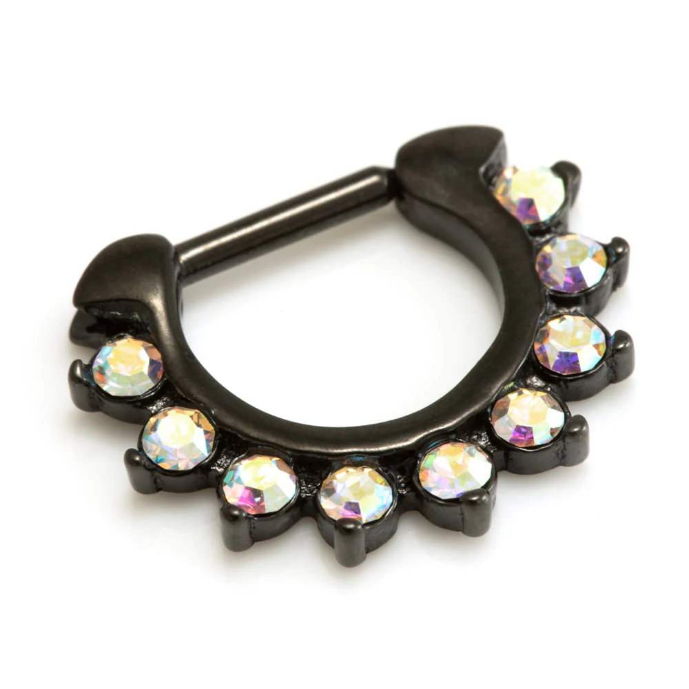 Black Steel 9 Jewelled Septum Ring - Image 4