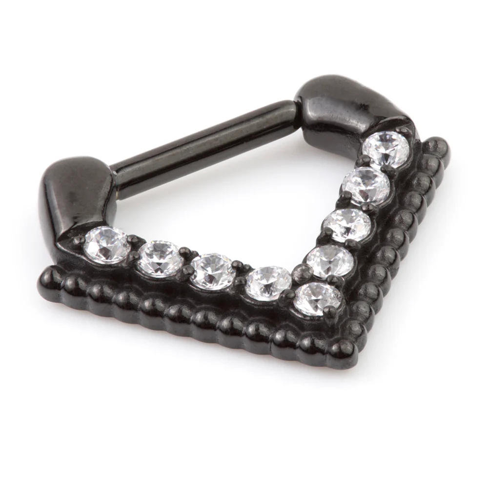 Black Steel Beaded Inverted Jewelled Triangle Septum Ring