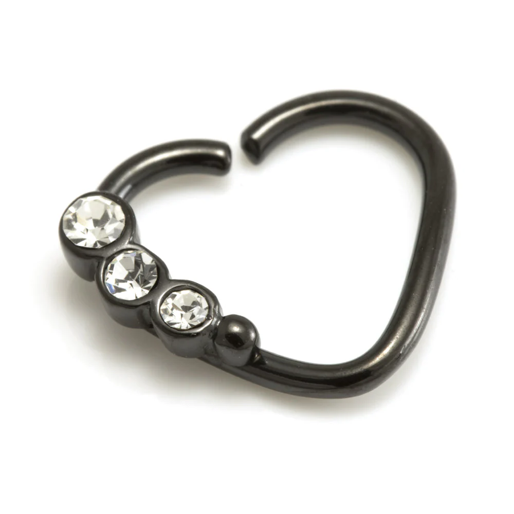 Black Steel Crystal Gem Heart Ring - Image 2