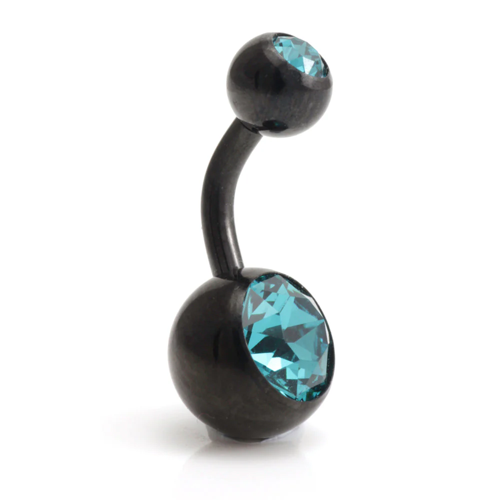 Black Steel Double Jewelled Navel Bar - Image 10