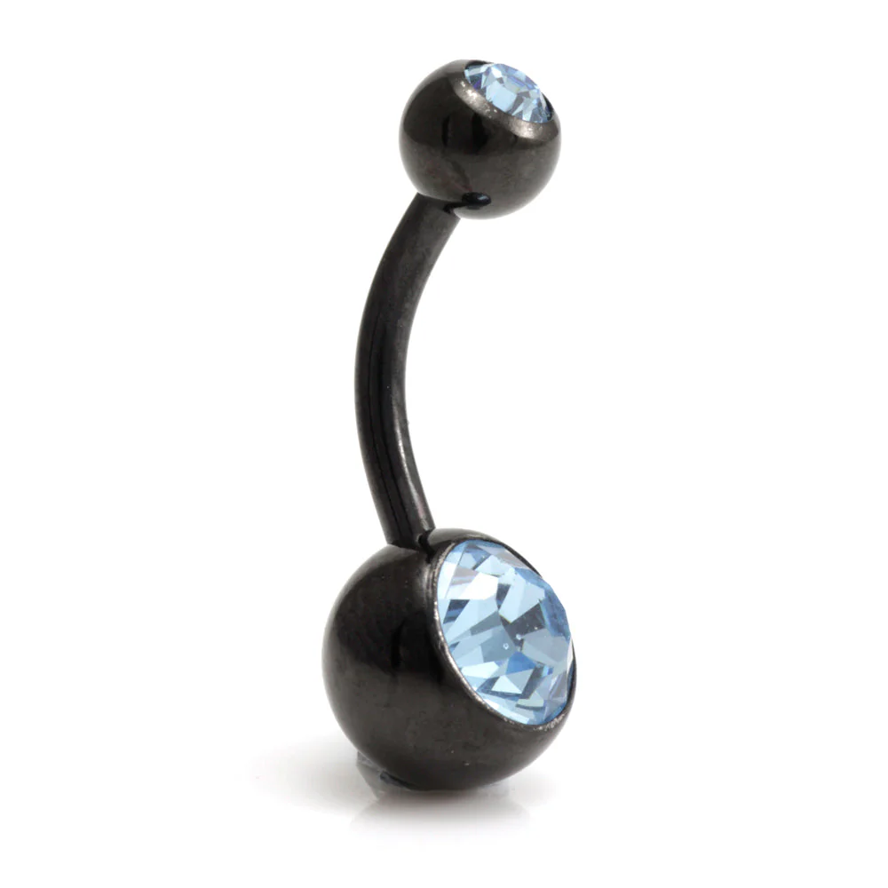Black Steel Double Jewelled Navel Bar - Image 11