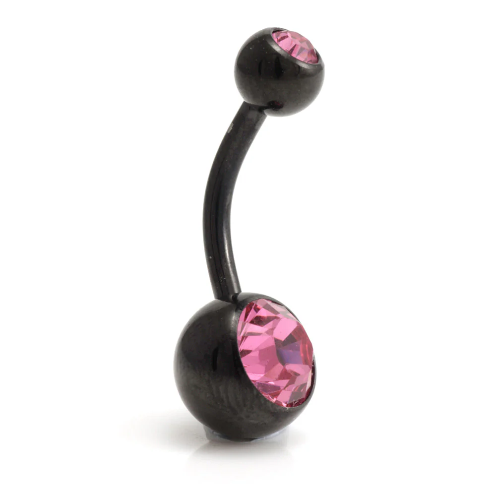 Black Steel Double Jewelled Navel Bar - Image 4