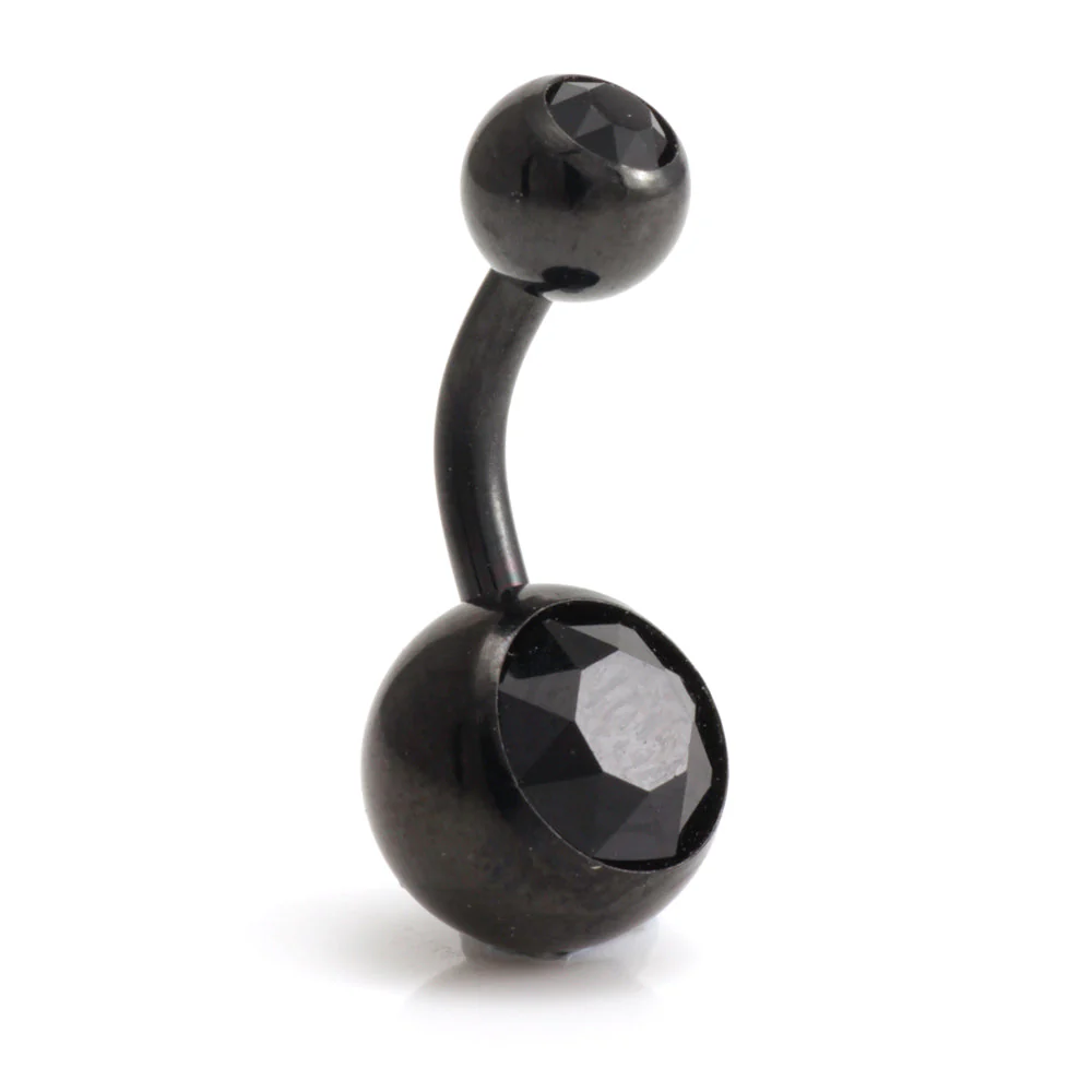 Black Steel Double Jewelled Navel Bar - Image 7