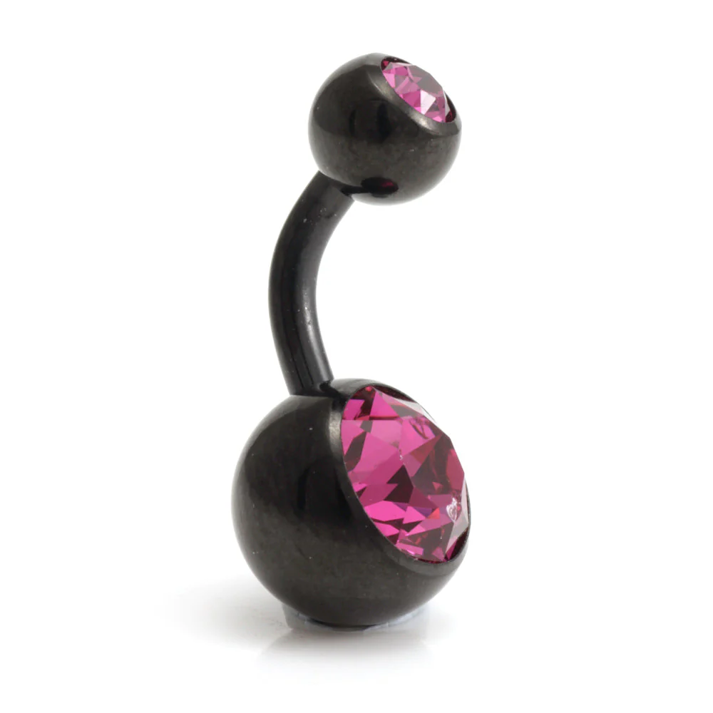Black Steel Double Jewelled Navel Bar - Image 8