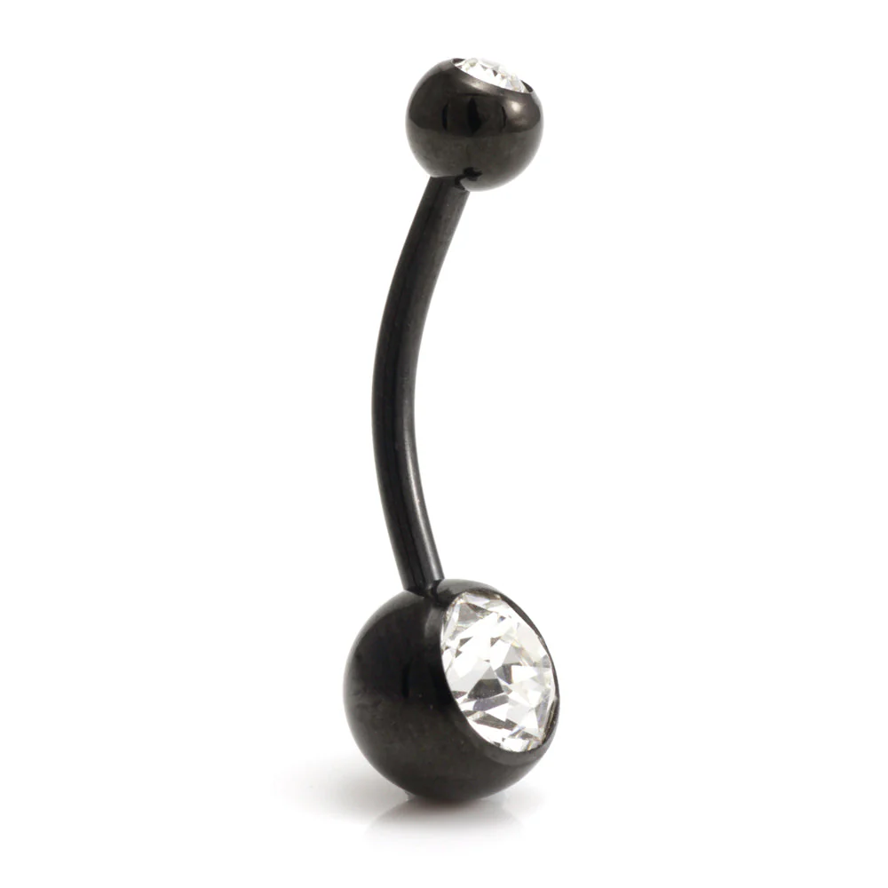 Black Steel Double Jewelled Navel Bar - Image 9
