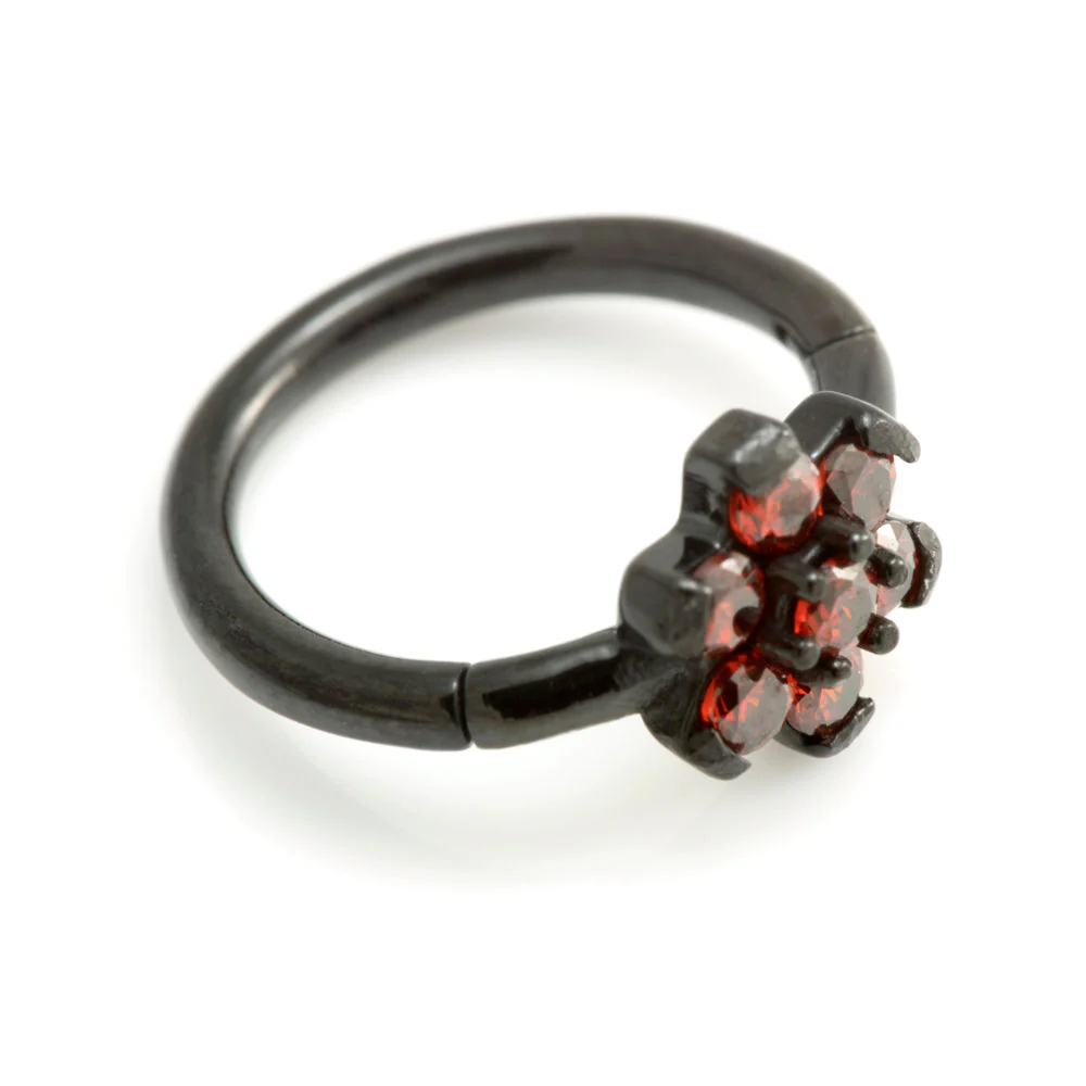Black Steel Flower Gem Hinged Ring - Image 3