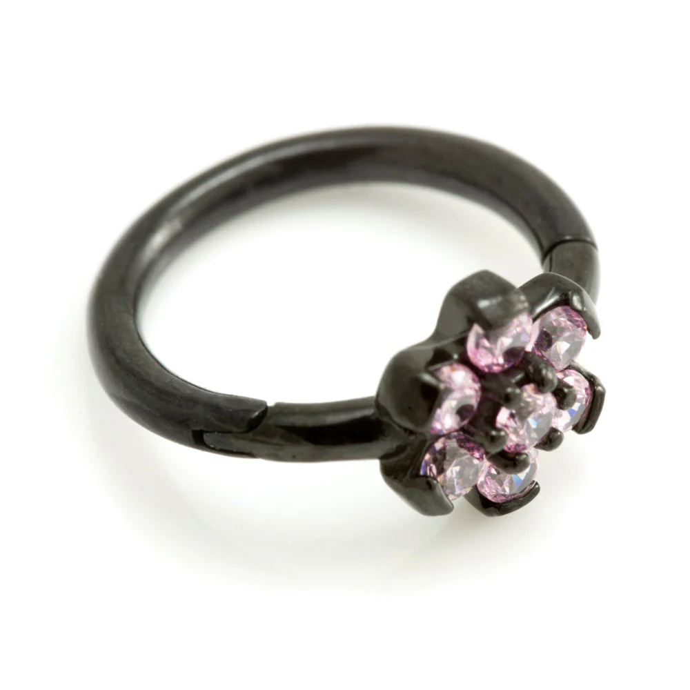 Black Steel Flower Gem Hinged Ring - Image 5