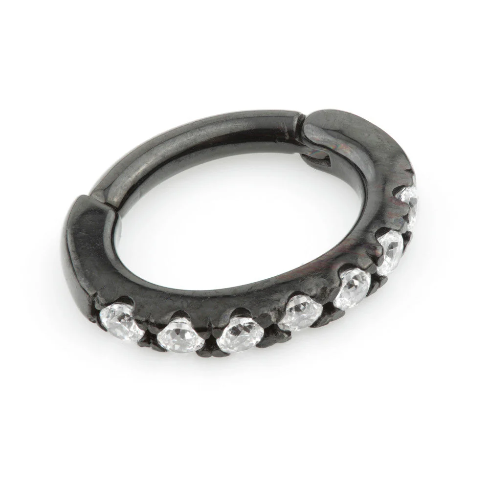 Black Steel Hinged Pave Gem Rook Ring