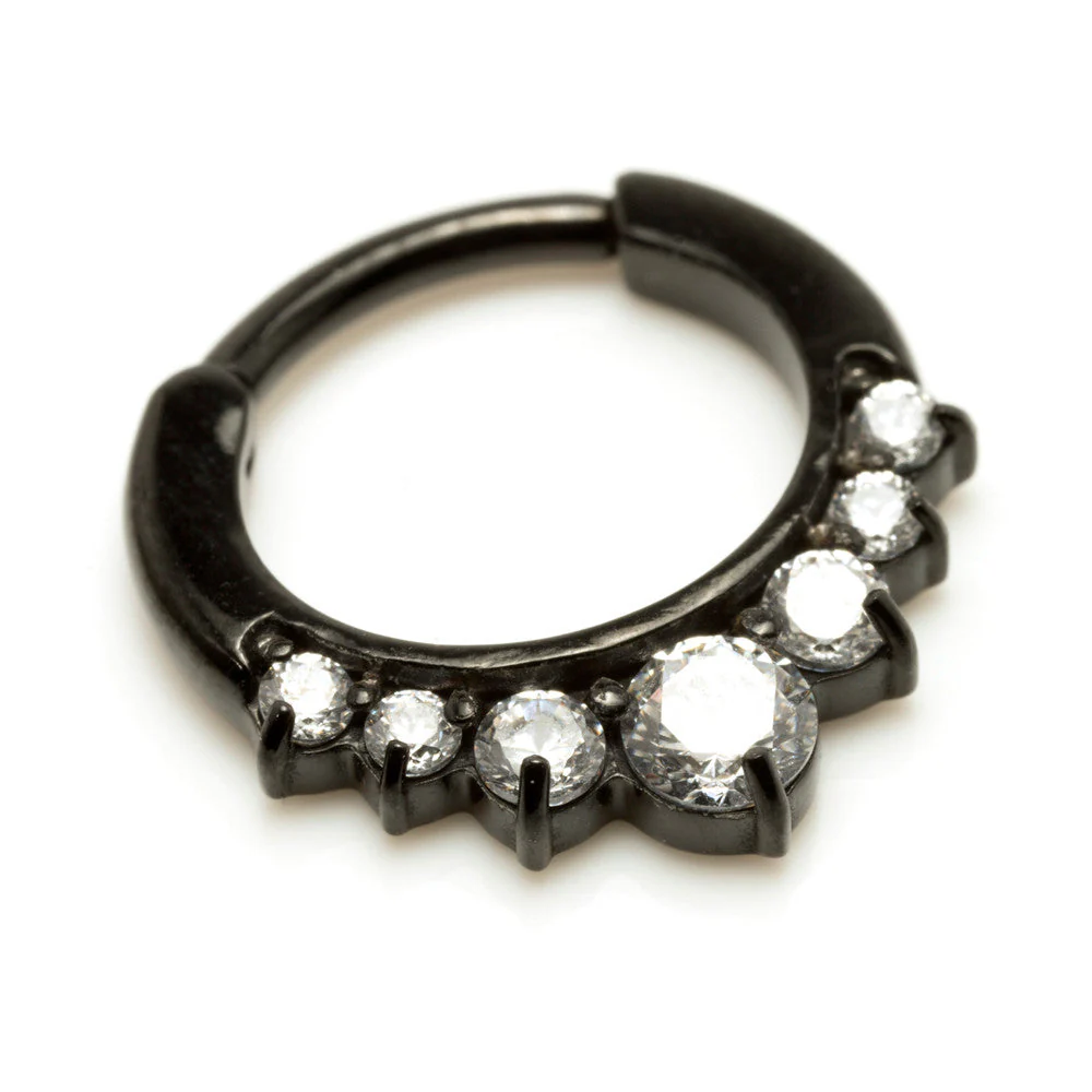 Black Steel Jewelled Septum Ring 16