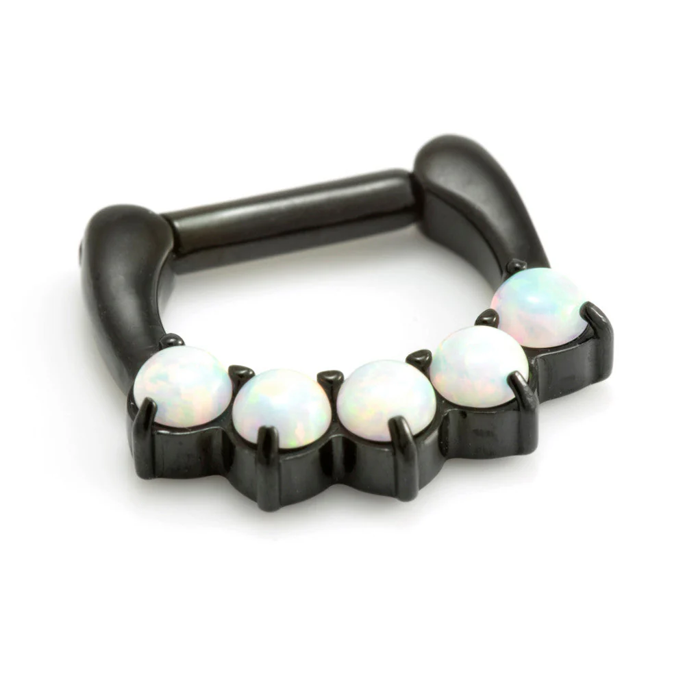 Black Steel Opal Gem Septum Ring 6mm