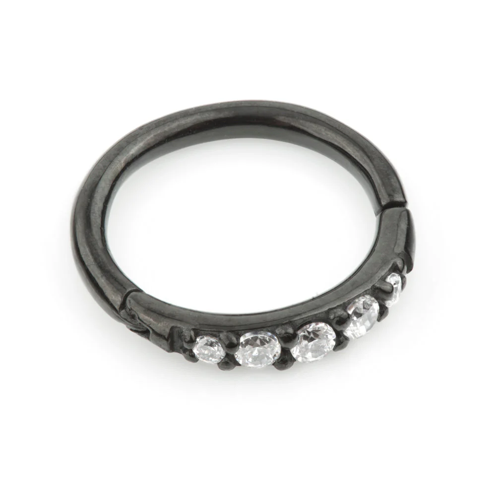 Black Steel Pave Gems Hinged Ring - Image 2