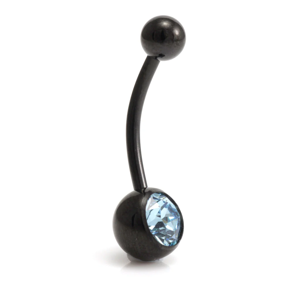 Black Steel Single Jewelled Navel Bar - Image 11