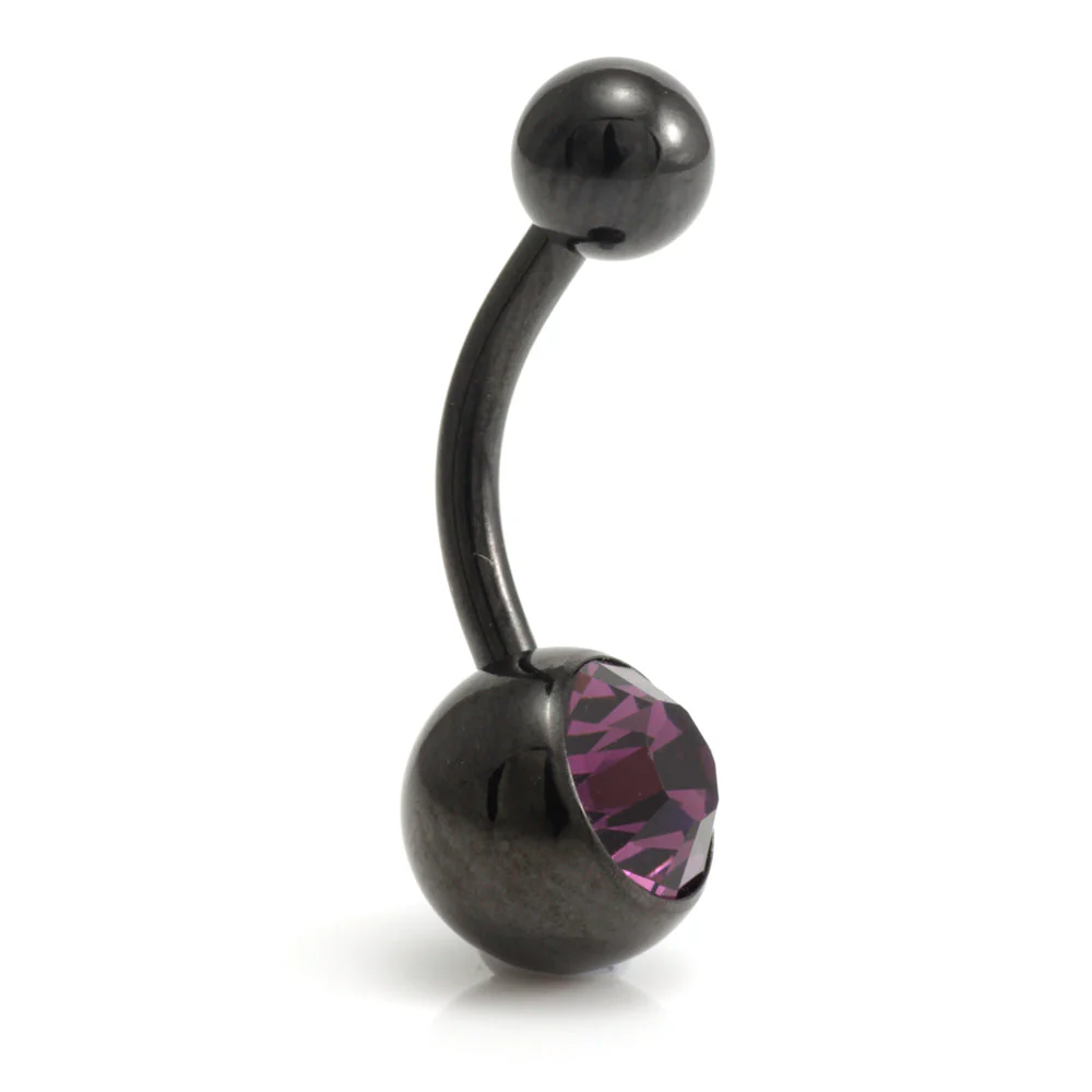 Black Steel Single Jewelled Navel Bar - Image 12