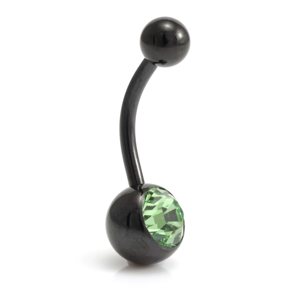 Black Steel Single Jewelled Navel Bar - Image 4