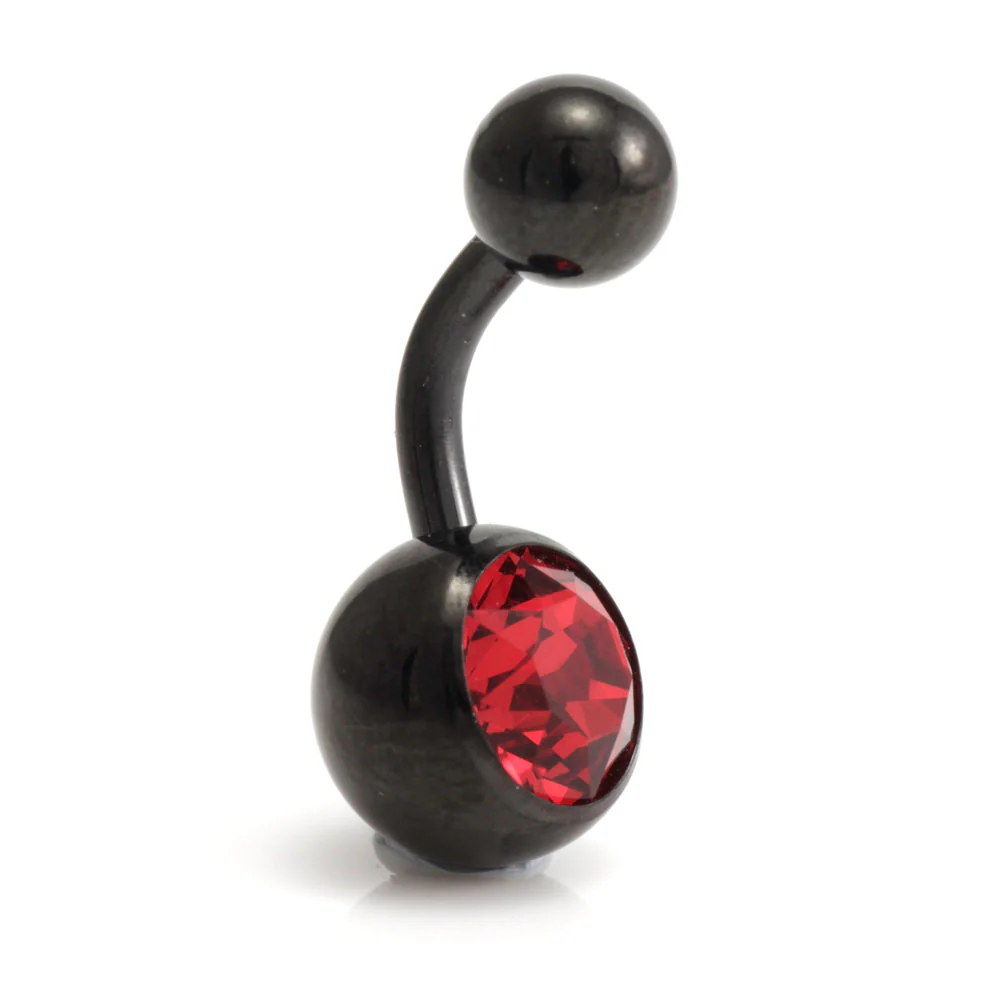 Black Steel Single Jewelled Navel Bar - Image 5