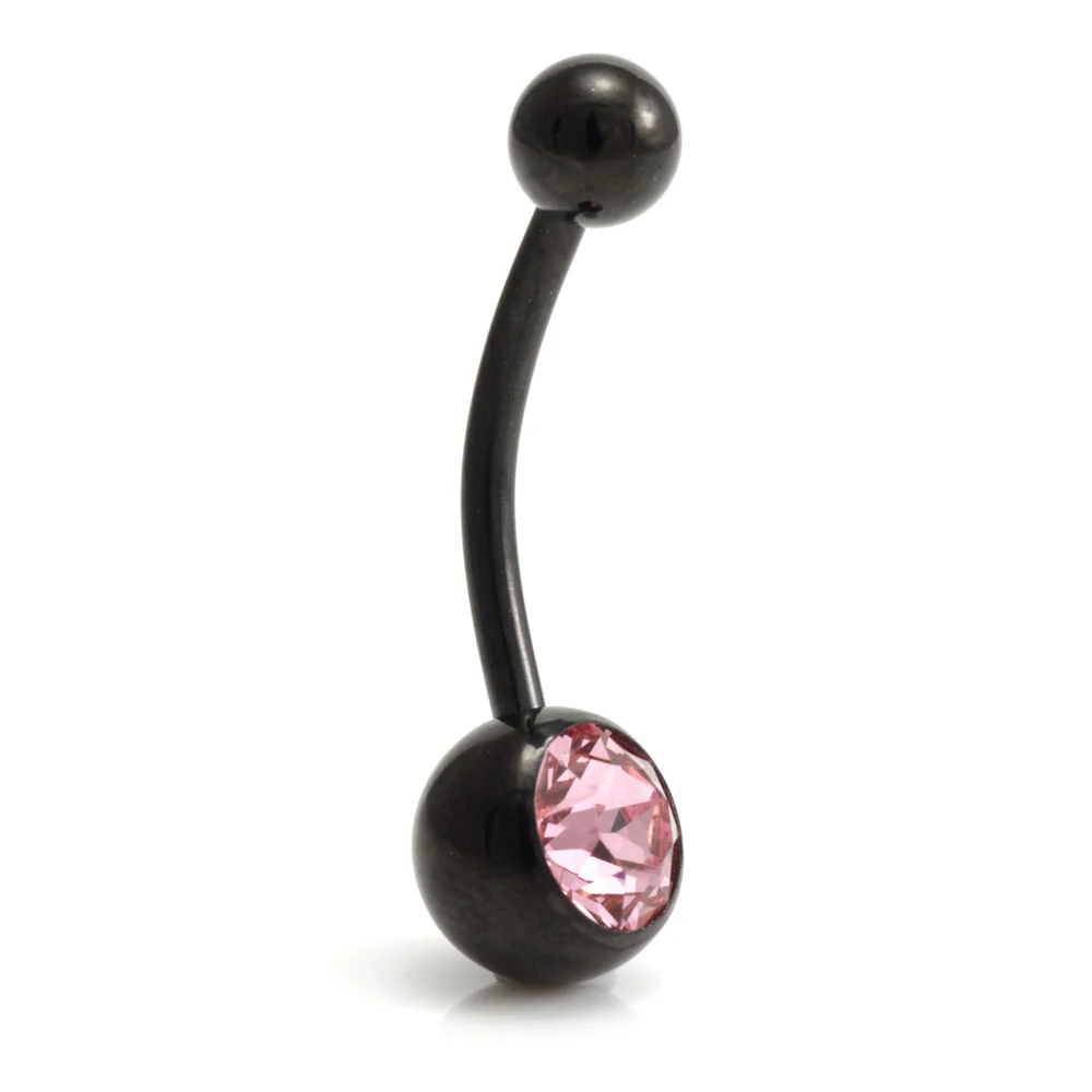Black Steel Single Jewelled Navel Bar - Image 6