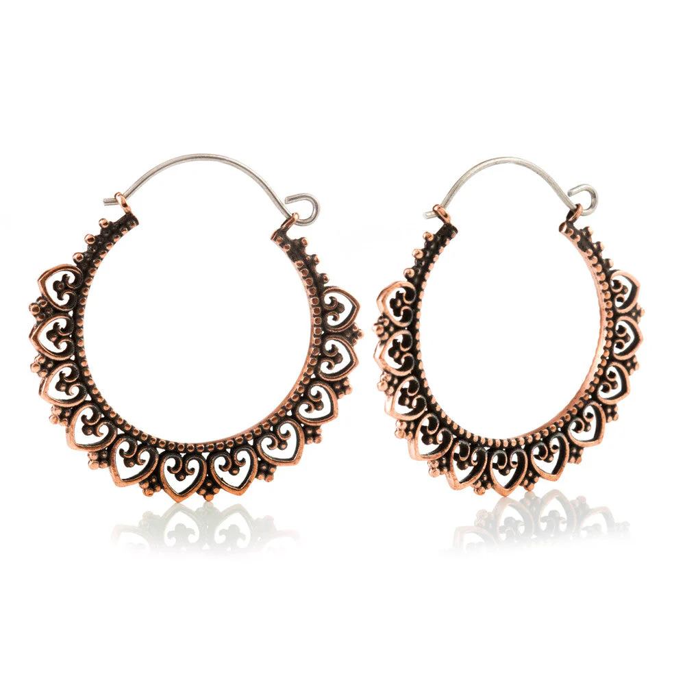 Copper Heart Hoop Earrings (Pair)