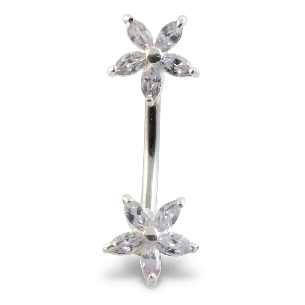 Double Flowers Silver & Steel Navel - Image 3