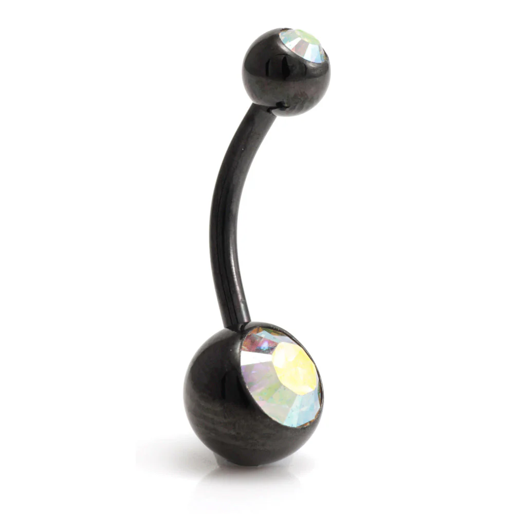 Evil Black Ti External Thread Double Jewelled Navel Bar