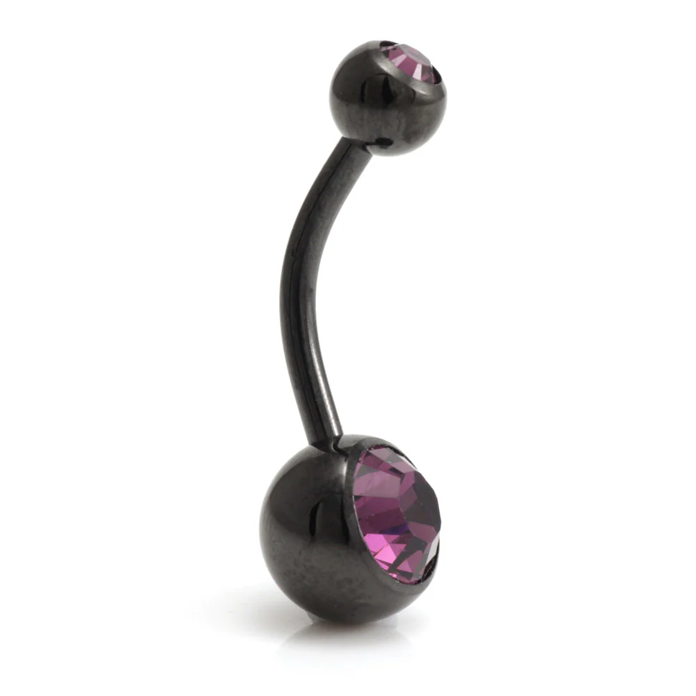 Evil Black Ti External Thread Double Jewelled Navel Bar - Image 10