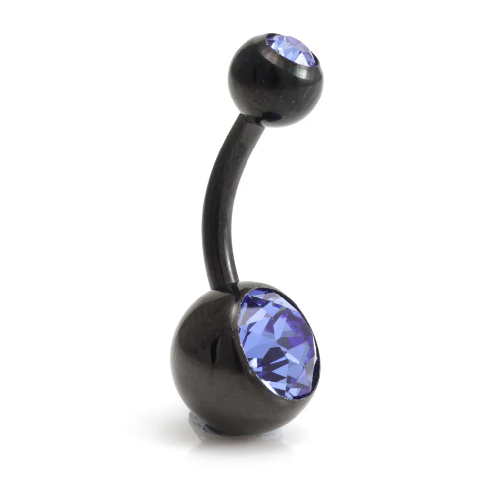 Evil Black Ti External Thread Double Jewelled Navel Bar - Image 2