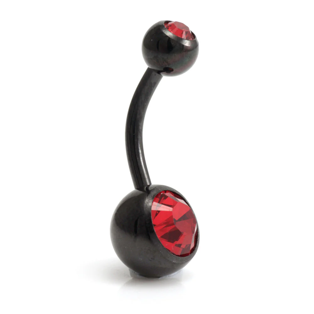 Evil Black Ti External Thread Double Jewelled Navel Bar - Image 4