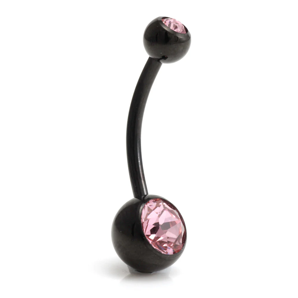 Evil Black Ti External Thread Double Jewelled Navel Bar - Image 5
