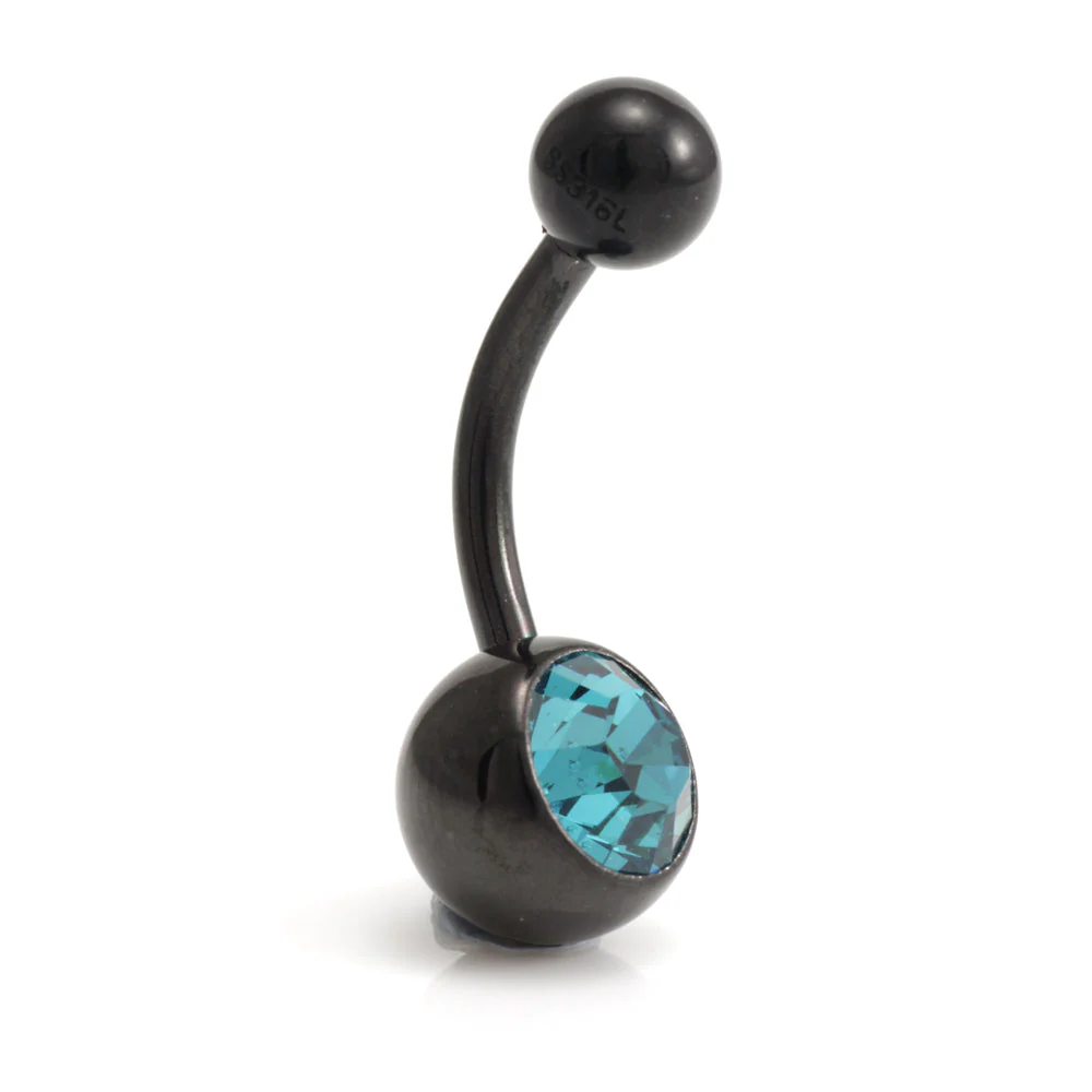 Evil Black Ti External Thread Single Jewelled Navel Bar