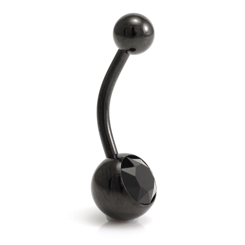 Evil Black Ti External Thread Single Jewelled Navel Bar - Image 10